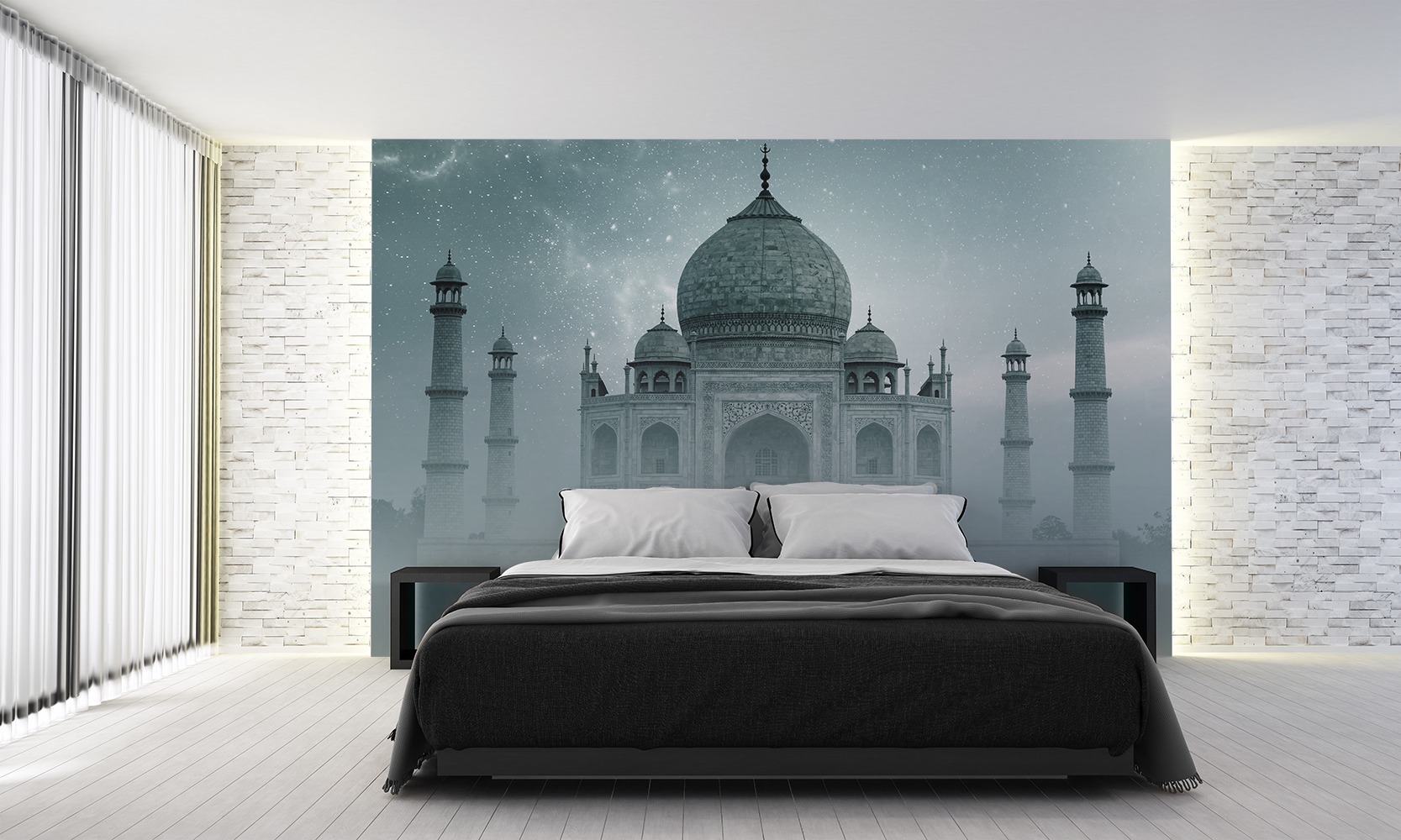 Fototapeta Taj Mahal India, hviezdna obloha, hmla, gradient, sivá, do spálne, obývačky