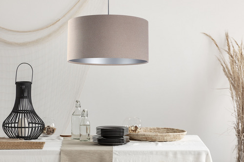 Skontrolujte Závesná lampa Koža E27 60W čalúnený materiál, béžová, strieborná