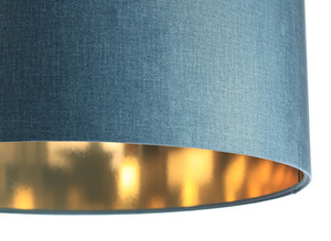 Koža - modrá závesná lampa, zamatová tkanina, zlatá E27 60W small 1