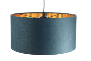 Koža - modrá závesná lampa, zamatová tkanina, zlatá E27 60W small 3