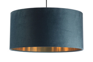 Koža - modrá závesná lampa, zamatová tkanina, zlatá E27 60W small 7