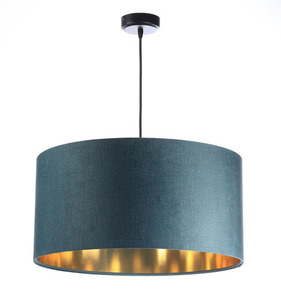 Koža - modrá závesná lampa, zamatová tkanina, zlatá E27 60W small 0