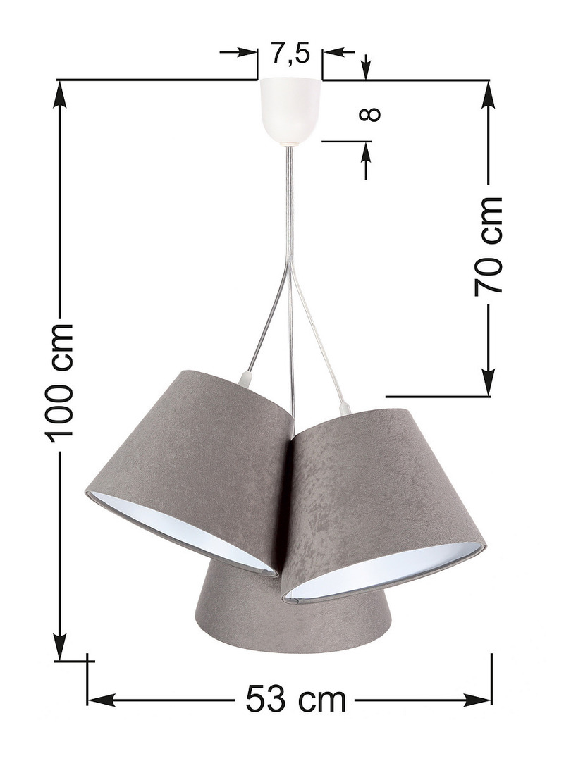 vyhliadka Trojbodové závesné svietidlo BUCKET E27 60W sivá / biela, semiš Trojbodové závesné svietidlo BUCKET E27 60W sivá / biela, semiš