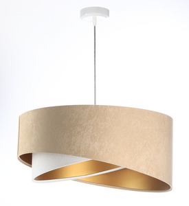 Asymetrická závesná lampa Elegance 60W E27 velúrová látka, béžová / biela / zlatá small 6